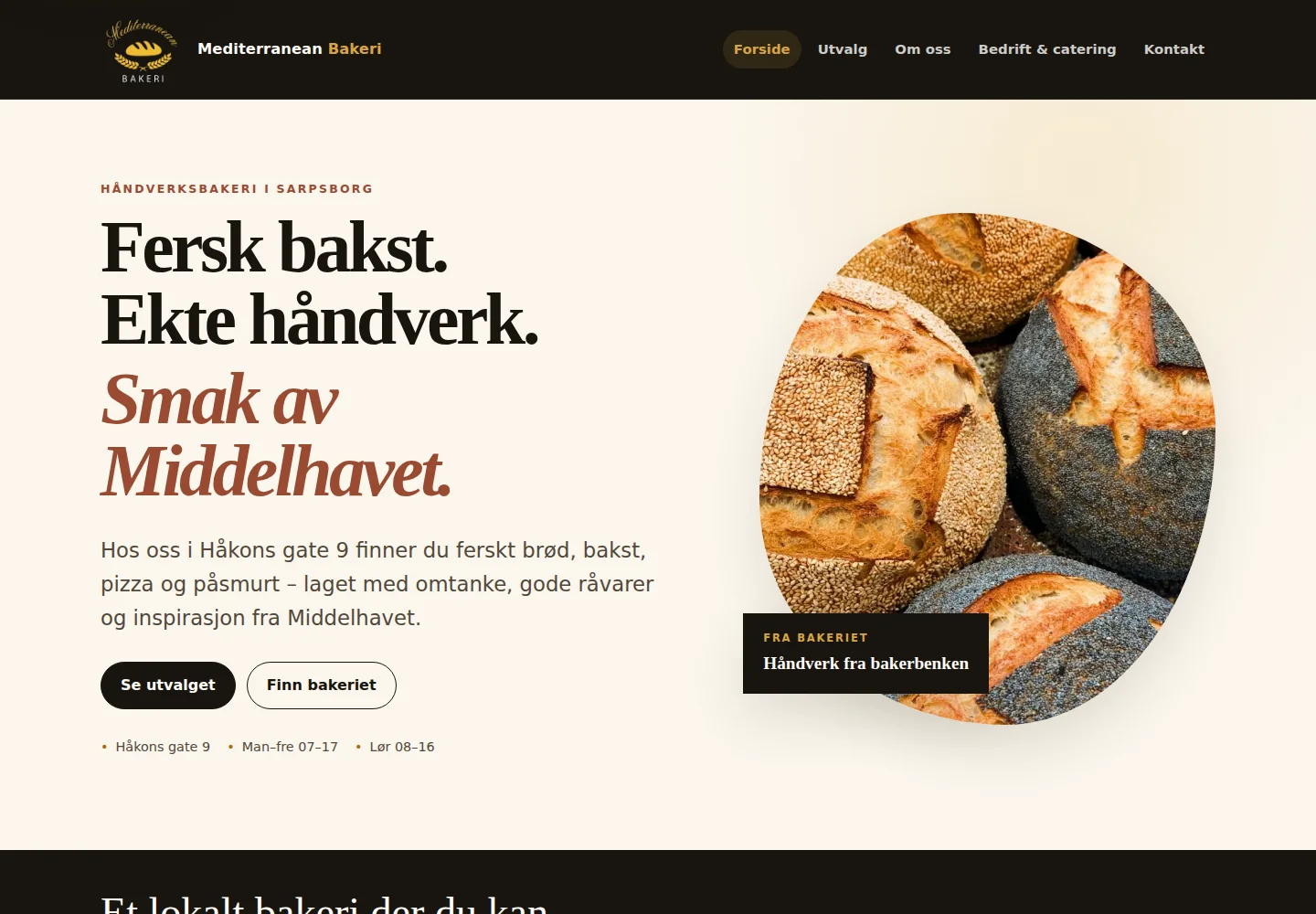 Skjermbilde fra Mediterranean Bakeri sin nettside